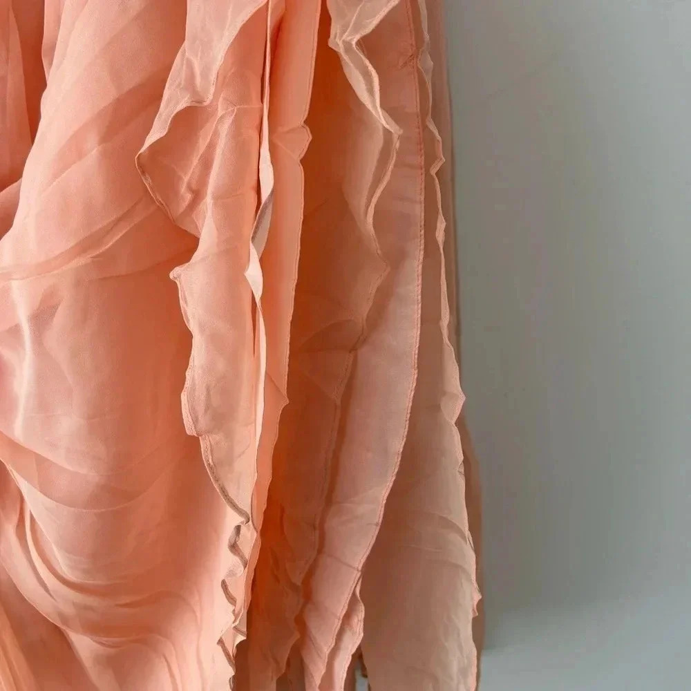 Vintage Silk Chiffon Midi Skirt Peach Flowy Romantic Cottagecore Balletcore - Picture 12 of 12